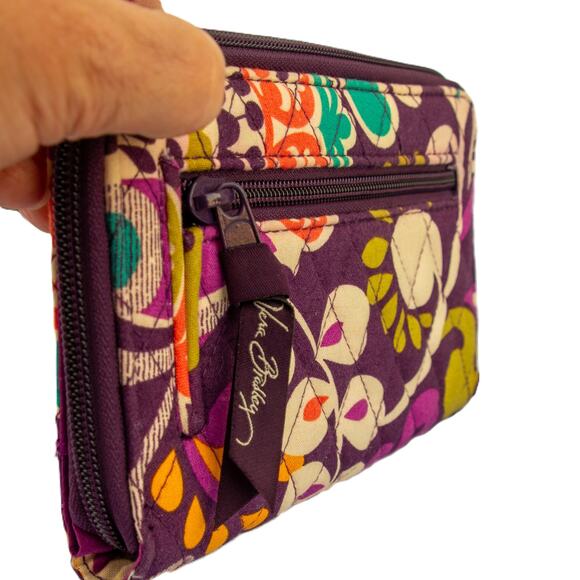VERA BRADLEY Plumb Crazy Pattern Quilted Turn Lock Wallet Purple Clutch - Picture 3 of 9